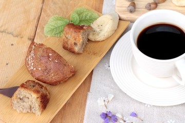 Banana cake of delicious and banana ripe with coffee.
