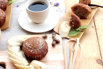Banana cake of delicious and banana ripe with coffee.