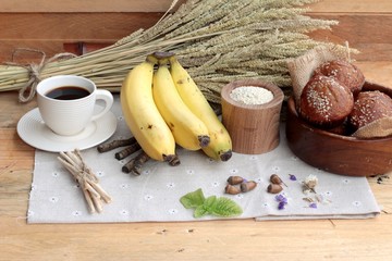 Banana cake of delicious and banana ripe.