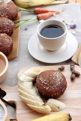 Banana cake of delicious and banana ripe with coffee.