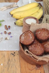 Banana cake of delicious and banana ripe.