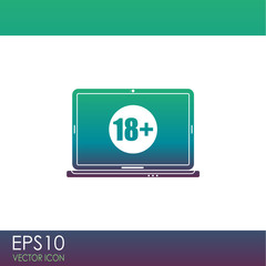 Website for adults only vector icon. Laptop with 18+ symbol.