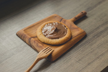 chocolate chip cookies on wood