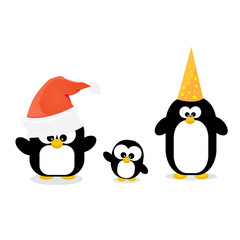 merry christmas card with penguins set. 