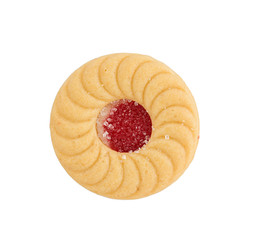 Sandwich biscuits with strawberry on white background