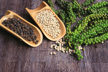 Fresh green pepper seeds and dried grain