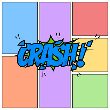 Crash Comic Book Cartoon Background Though Speech Scream Bubble Effects Onomatopoeia Halftone