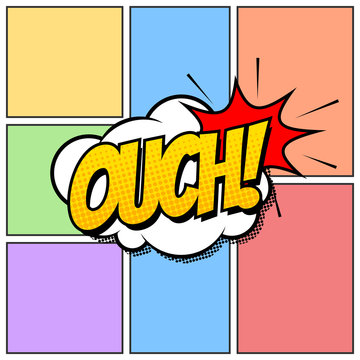 Ouch Comic Book Cartoon Background Though Speech Scream Bubble Effects Onomatopoeia Halftone