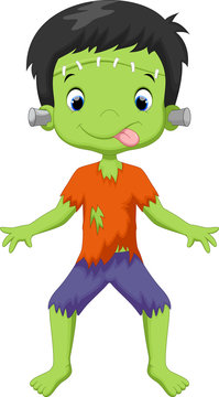 Little boy dressed up as Frankenstein
