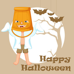 cute little boy wearing a ghost costume to celebrate Halloween