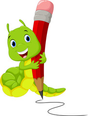 Cute caterpillar cartoon writing