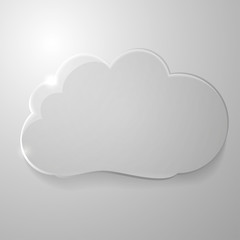 Cloud on light gray background. Transparent glass icon for weather forecast and web design.