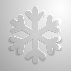 Snowflake on light gray background. Transparent glass icon for weather forecast and web design.