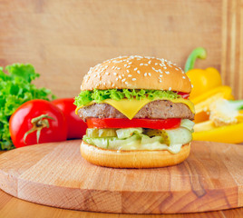 Fresh tasty cheeseburger
