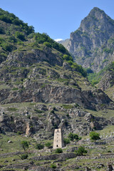 Fototapeta na wymiar Древняя сторожевая башня в горах