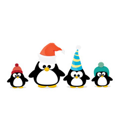 merry christmas card with penguins set. 