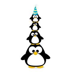 merry christmas card with penguins set. 