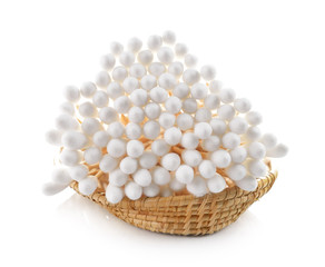 cotton bud in the basket on white background