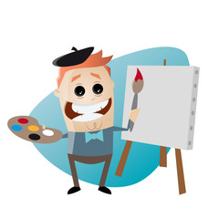 cartoon maler leinwand pinsel lustig