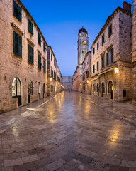 Panorama of Stradun Street in the Morning, Dubrovnik, Dalmatia,Croatia