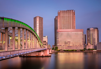 Kachidoki Bridge and Sumida River in the Evening, Tokyo, Japan
