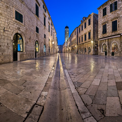 Panorama of Stradun Street in the Morning, Dubrovnik, Dalmatia, Croatia - obrazy, fototapety, plakaty