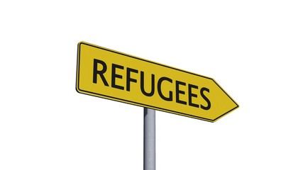 Refugees Signpost isolated on white background