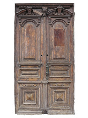 Obraz premium Vintage old brown wood door with patterns isolated