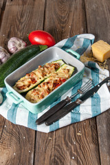 Fresh baked zucchini with meat and cheese.