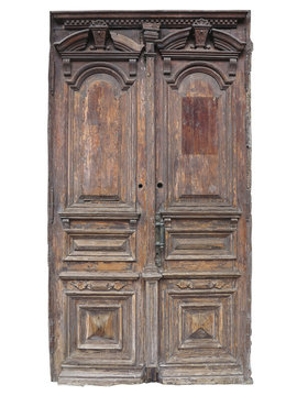  Vintage old brown wood door with patterns isolated