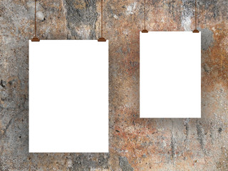 Digital background: two paper sheets with clips-brown gray ocher black white
