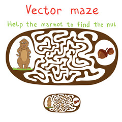 Vector Maze, Labyrinth with Marmot and Nut.