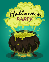 witches cauldron with green potion. vector illustration