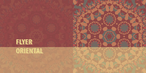 Flayer cover template design. Abstract Retro Ornate Mandala Background for greeting card, Brochure, Card or Invitation with Islamic, Arabic, Indian, Ottoman, Asian motifs. Flyer artwork design