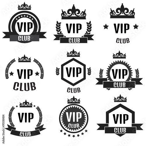 "VIP club logos set in flat style" Stock image and royalty-free vector