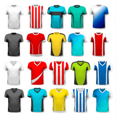 Collection of various soccer jerseys. The T-shirt is transparent
