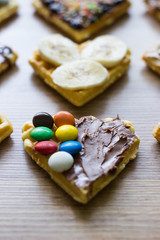 Waffles with fruit and chocolate 