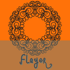 Oriental Flayer template design orange color. Abstract Retro