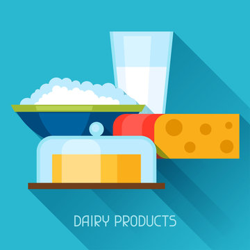 Illustration with dairy products in flat design style