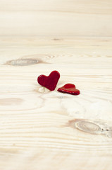 hearts on a wooden table