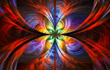 abstract multicolored fractal with swirls over black background - obrazy, fototapety, plakaty