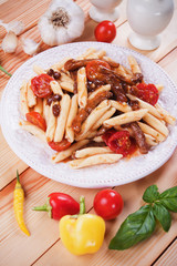Italian pasta with meat and tomato sauce