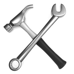 Spanner and Hammer  isolated on white background