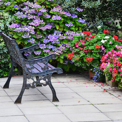 English country garden rustic patio area
