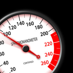 Tachometer-like sphygmomanometer on black background