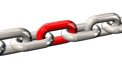 Obraz premium Chain with a red link isolated on white background