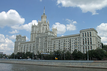 Fototapeta na wymiar MOSCOW, RUSSIA - JUNE 11, 2010: Residential building on Kotelnicheskaya embankment in Moscow, one of the 