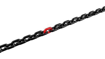 Chain with a red link isolated on white background