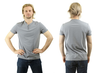 T-shirt on young man in front and behind isolated on white