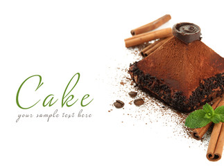 Delicious chocolate cake isolated on white